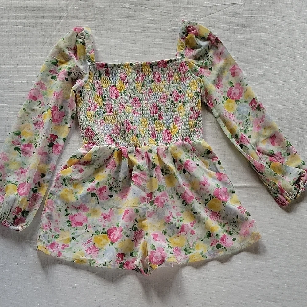 Janie and Jack Girls Floral Textured Romper Zise 8